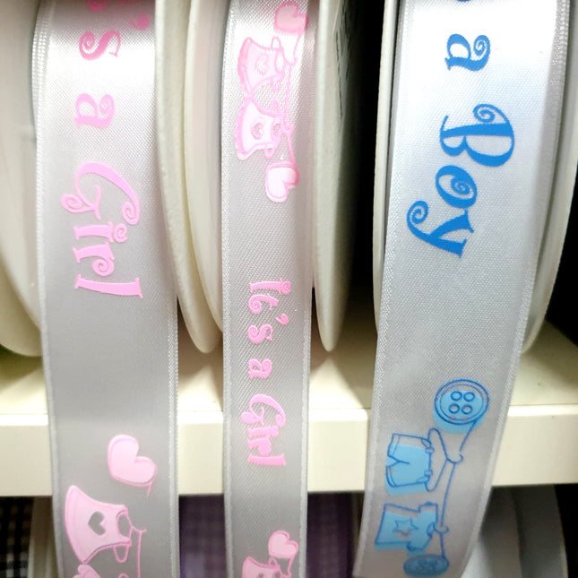 It's a GIRL Ribbon - 15mm & 25mm New Born Baby Girl Pink Satin Ribbon 54406