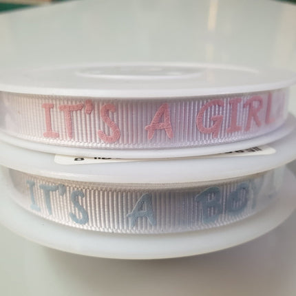 It's a BOY - It's a GIRL - 10mm Celebration Grosgrain Ribbon in Pink or Blue
