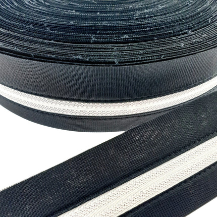 Trouser Waist Banding Shirt Grip 56mm Black or White with Rubber Shirt Grip - ThreadandTrimmings