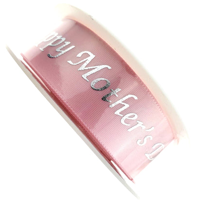 Mothers Day Ribbon - 3 x Meters - Pink Single Sided Satin Ribbon - 25mm Wide - ThreadandTrimmings
