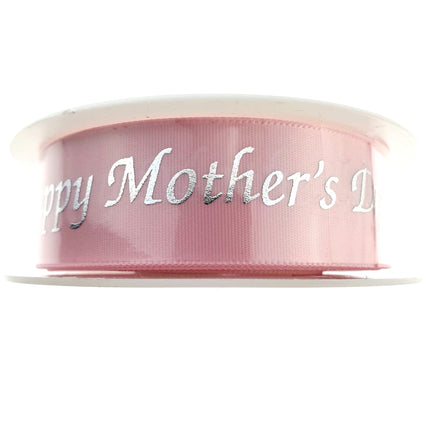 Mothers Day Ribbon - 3 x Meters - Pink Single Sided Satin Ribbon - 25mm Wide - ThreadandTrimmings