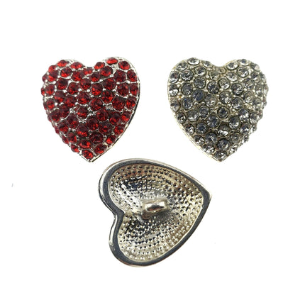 Diamante Love Heart Buttons Rhinestone Cluster with Shank 20mm x 18mm