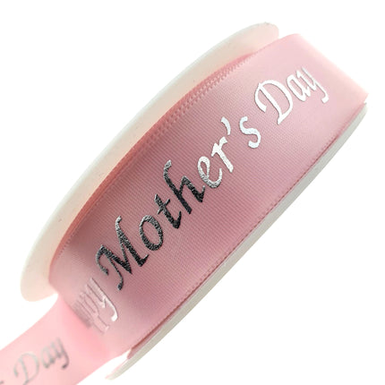 Mothers Day Ribbon - 3 x Meters - Pink Single Sided Satin Ribbon - 25mm Wide - ThreadandTrimmings