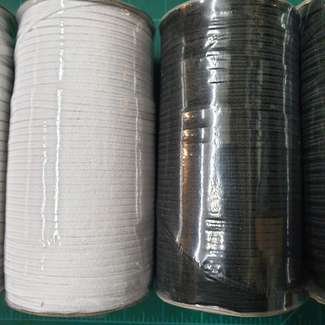 Soft Flat Face Mask Elastic With High Stretch Properties - 3mm/5mm Black/White - ThreadandTrimmings