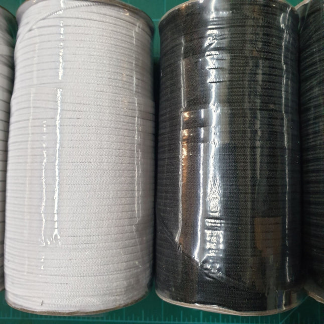 Soft Flat Face Mask Elastic With High Stretch Properties - 3mm/5mm Black/White - ThreadandTrimmings
