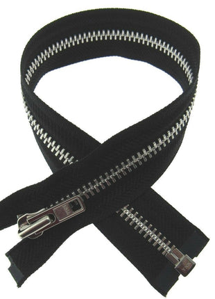 Heavy Duty Strong Metal Open End Zip by YKK For Motorbike Jackets No 8 Weight - ThreadandTrimmings