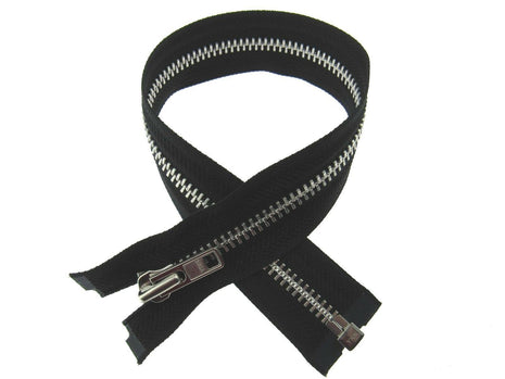 Heavy Duty Strong Metal Open End Zip by YKK For Motorbike Jackets No 8 Weight - ThreadandTrimmings