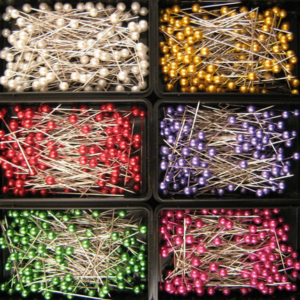Pearlised Craft Pins 40mm 144 Pins 6 Colours Assorted Quilting Dressmaking - ThreadandTrimmings