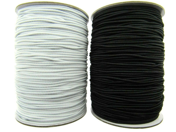 Thin Fine Round Hat Elastic - 1.5mm - Choice of Black or White in 100m Rolls