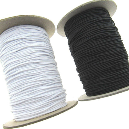 Thin Round Cord Elastic Full Roll (100 Meters) 1mm Black or White - ThreadandTrimmings