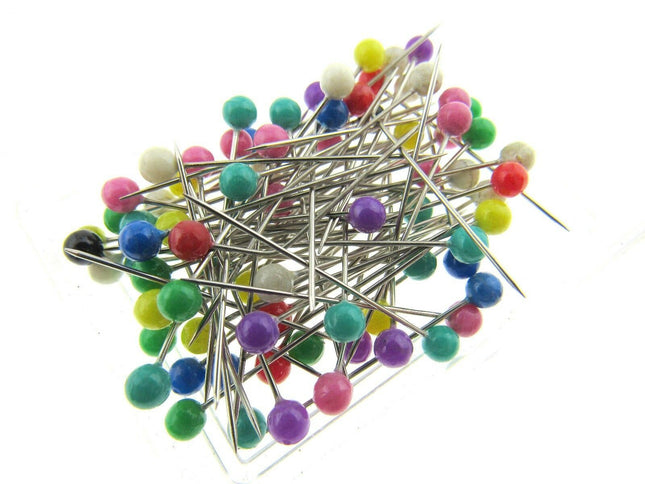 Colour Head Pins Sharp Plastic Head - 80 Pins - 32mm Long x 0.59mm - JTL055 - ThreadandTrimmings