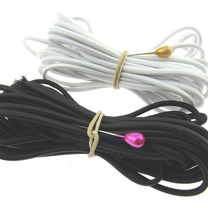 Thin Round Elastic - Best Quality and UK Made - 1mm/2mm/3mm in Black & White - ThreadandTrimmings