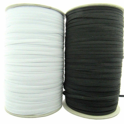 Thin Flat Braid Elastic - 7mm - 8 Cord Knicker - Face Mask Elastic Black - White - ThreadandTrimmings