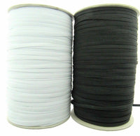 Thin Flat Braid Elastic - 7mm - 8 Cord Knicker - Face Mask Elastic Black - White