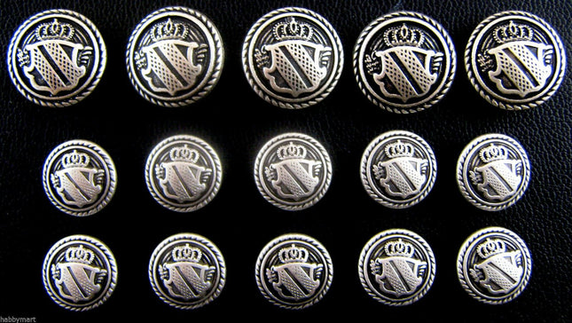 SILVER METAL MILITARY SHIELD BLAZER BUTTONS - Choose From 4 sizes B1978 - ThreadandTrimmings