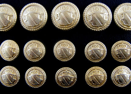GOLD METAL MILITARY SHIELD BLAZER BUTTONS - Choose From 4 sizes B1978 - ThreadandTrimmings