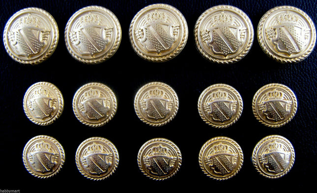 GOLD METAL MILITARY SHIELD BLAZER BUTTONS - Choose From 4 sizes B1978 - ThreadandTrimmings