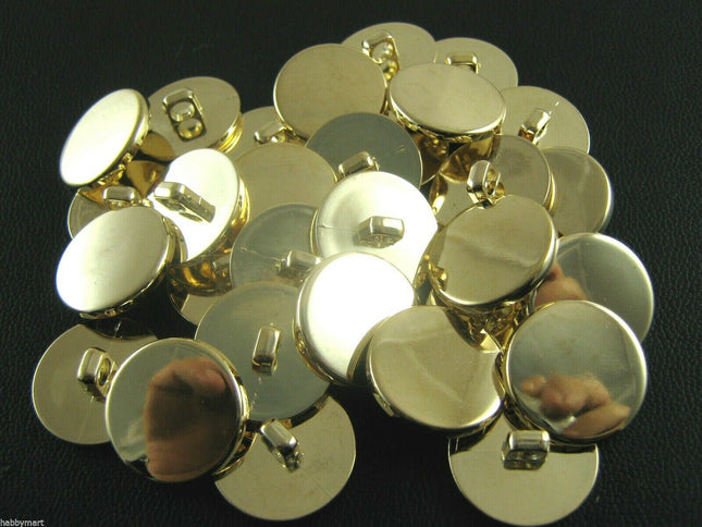 Round Gold Blazer Buttons - Military Style Flat PLASTIC Shank Buttons - 3 Sizes - ThreadandTrimmings