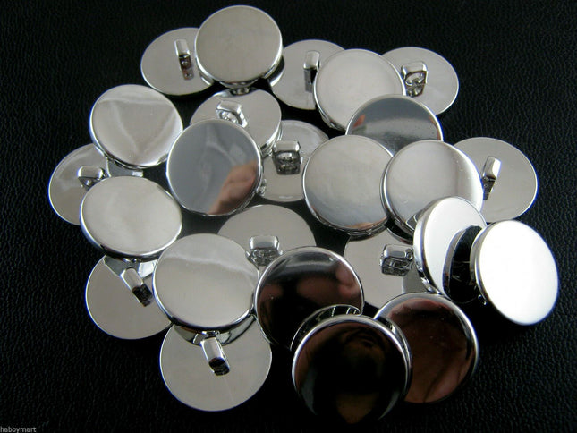 Round Flat Plastic Silver Blazer Buttons 3 Sizes -15mm 18mm 20mm With Shank - ThreadandTrimmings