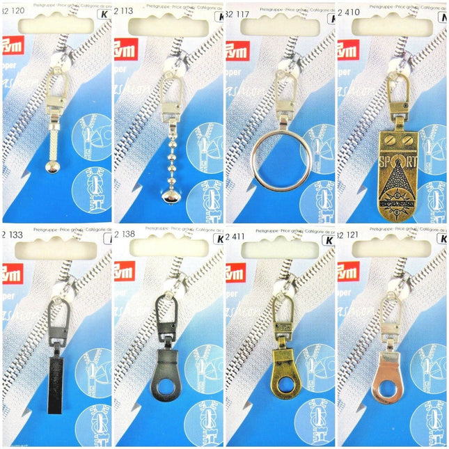 PRYM FASHION ZIP PULLER / ZIPPER PULL - 8 TYPES - ThreadandTrimmings