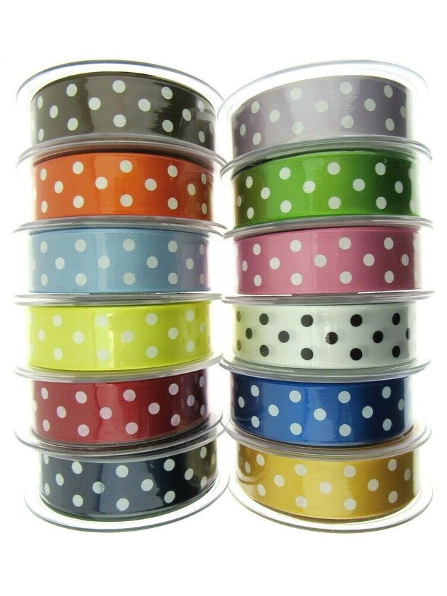 ** 3m x BERISFORDS CLASSIC POLKA DOT SATIN RIBBON - DOUBLE SIDED / WOVEN EDGE - ThreadandTrimmings