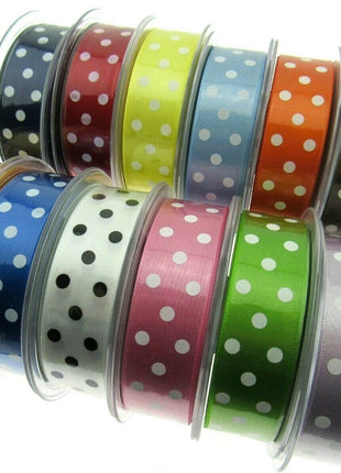 3m x BERISFORDS CLASSIC POLKA DOT SATIN RIBBON - DOUBLE SIDED / WOVEN EDGE - Thread and Trimmings
