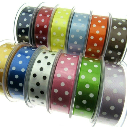 3m x BERISFORDS CLASSIC POLKA DOT SATIN RIBBON - DOUBLE SIDED / WOVEN EDGE - Thread and Trimmings
