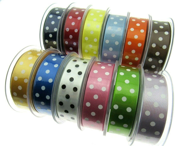 3m x BERISFORDS CLASSIC POLKA DOT SATIN RIBBON - DOUBLE SIDED / WOVEN EDGE - Thread and Trimmings