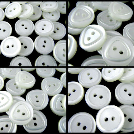 Round Pearl White Buttons With Triangle or Ring Cut Edge - Polyester Buttons - ThreadandTrimmings
