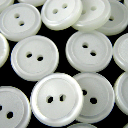Round Pearl White Buttons With Triangle or Ring Cut Edge - Polyester Buttons - ThreadandTrimmings