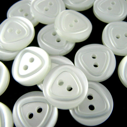 Round Pearl White Buttons With Triangle or Ring Cut Edge - Polyester Buttons - ThreadandTrimmings