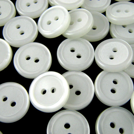 Round Pearl White Buttons With Triangle or Ring Cut Edge - Polyester Buttons - ThreadandTrimmings