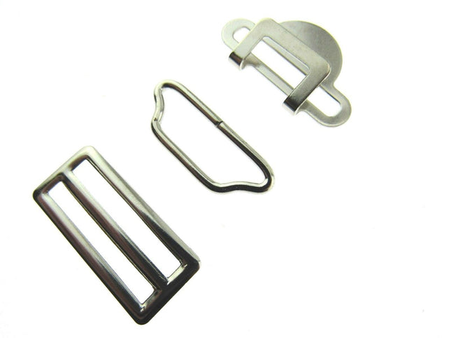 Suspender Garter Buckle Set Fastener - Hook, Bar & Slider 3 Pc Set 25mm - CX75 - ThreadandTrimmings