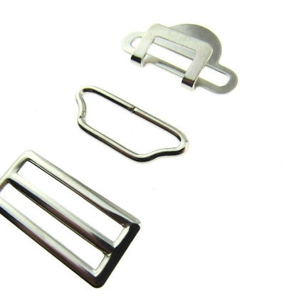 Suspender Garter Buckle Set Fastener - Hook, Bar & Slider 3 Pc Set 25mm - CX75 - ThreadandTrimmings