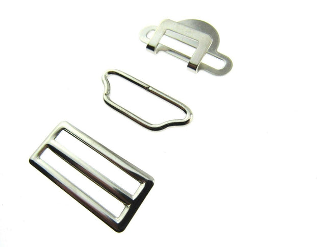 Suspender Garter Buckle Set Fastener - Hook, Bar & Slider 3 Pc Set 25mm - CX75 - ThreadandTrimmings