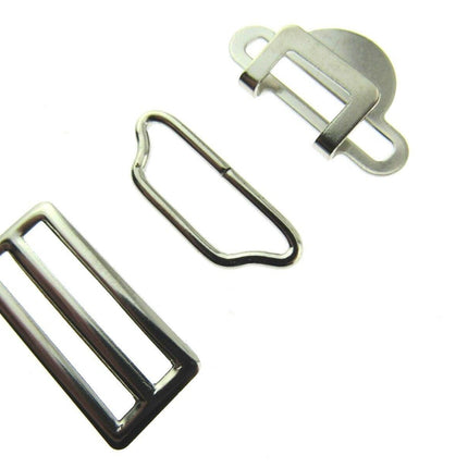 Suspender Garter Buckle Set Fastener - Hook, Bar & Slider 3 Pc Set 25mm - CX75 - ThreadandTrimmings