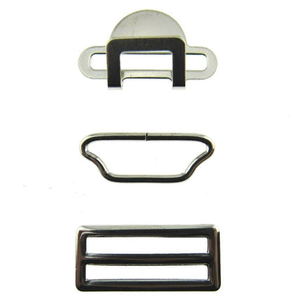 Suspender Garter Buckle Set Fastener - Hook, Bar & Slider 3 Pc Set 25mm - CX75 - ThreadandTrimmings