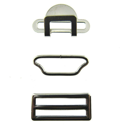 Suspender Garter Buckle Set Fastener - Hook, Bar & Slider 3 Pc Set 25mm - CX75 - ThreadandTrimmings