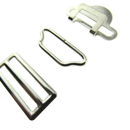 Suspender Garter Buckle Set Fastener - Hook, Bar & Slider 3 Pc Set 25mm - CX75 - ThreadandTrimmings