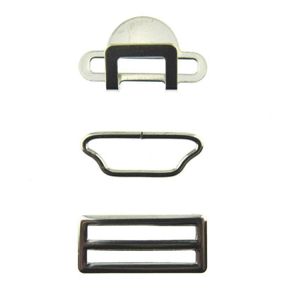 Suspender Garter Buckle Set Fastener - Hook, Bar & Slider 3 Pc Set 25mm - CX75 - ThreadandTrimmings