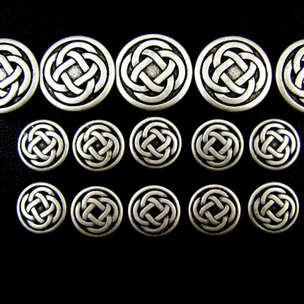 Round Celtic Knot Buttons Silver Oxidised Metal 3 Sizes 15mm, 19mm, 23mm - ThreadandTrimmings