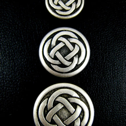 Round Celtic Knot Buttons Silver Oxidised Metal 3 Sizes 15mm, 19mm, 23mm - ThreadandTrimmings