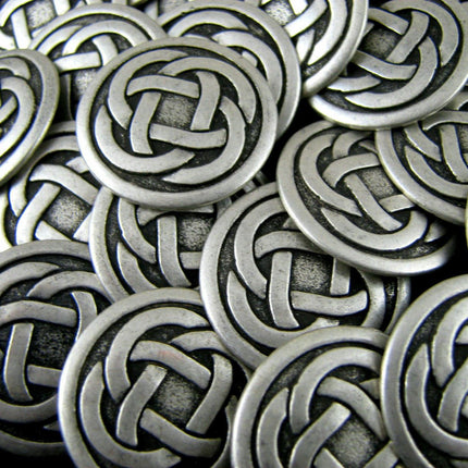 Round Celtic Knot Buttons Silver Oxidised Metal 3 Sizes 15mm, 19mm, 23mm - ThreadandTrimmings