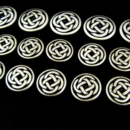 Round Celtic Knot Buttons Silver Oxidised Metal 3 Sizes 15mm, 19mm, 23mm - ThreadandTrimmings