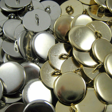 Round Metal Polished Blazer Buttons in Gold or Silver with Shank (B568) - ThreadandTrimmings