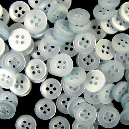 Round Four Hole Polyester Shirt Buttons - 11.5mm White, Black or Pale Blue - ThreadandTrimmings