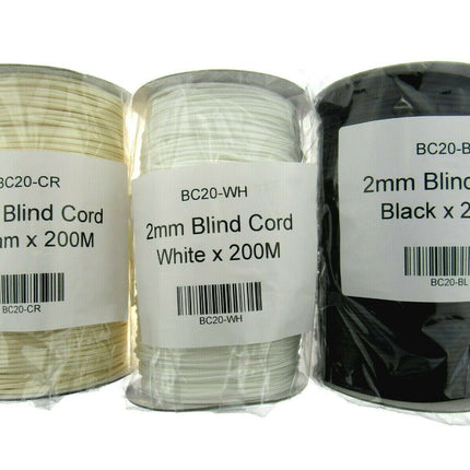 Blind Lift Cord 2mm Polyester Non Stretch Curtain Cord Black White Cream - ThreadandTrimmings