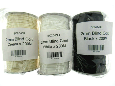 Blind Lift Cord 2mm Polyester Non Stretch Curtain Cord Black White Cream - ThreadandTrimmings