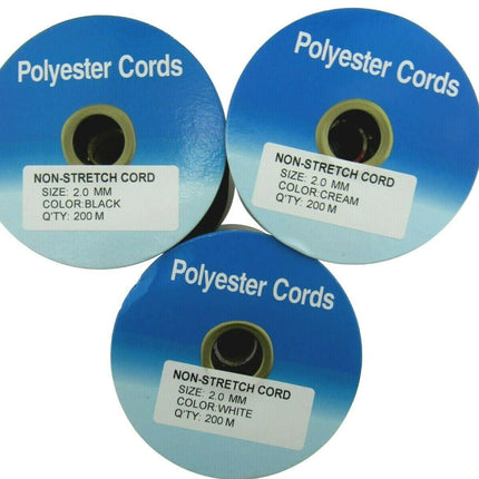 Blind Lift Cord 2mm Polyester Non Stretch Curtain Cord Black White Cream - ThreadandTrimmings
