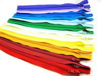 12 x Auto lock No 3 Nylon Closed End Zips - Rainbow Sample Mix - Bright Colours - ThreadandTrimmings